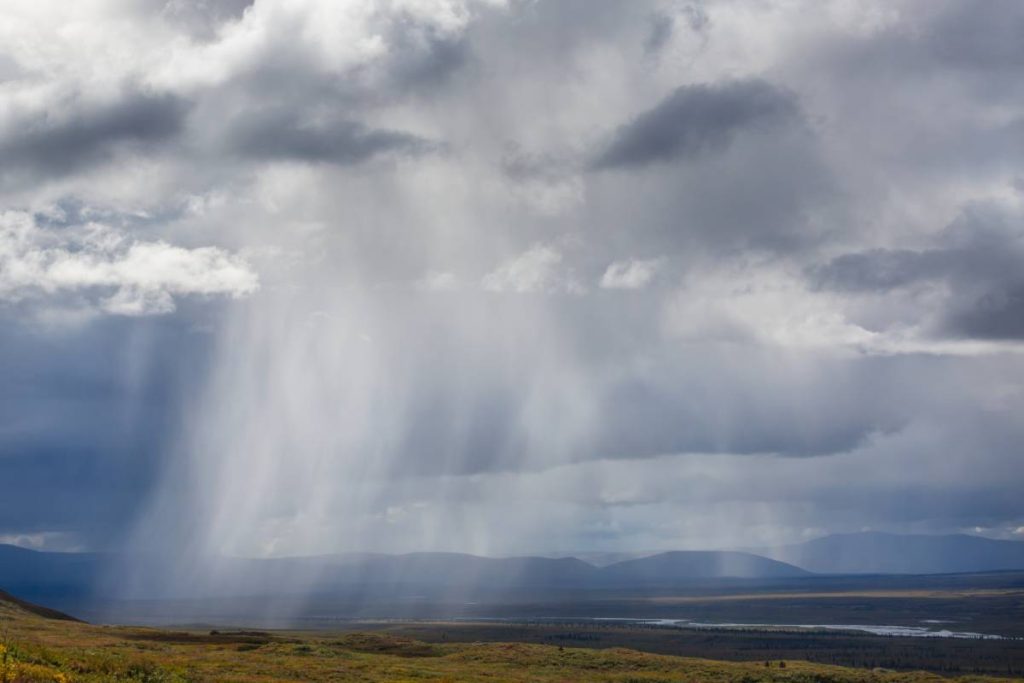 Rain clouds in arctic tundra
